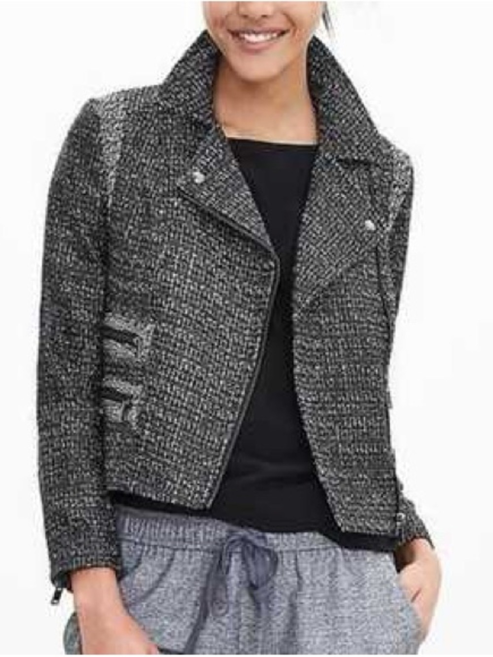 Banana Republic Black and Gray Tweed Moto Blazer